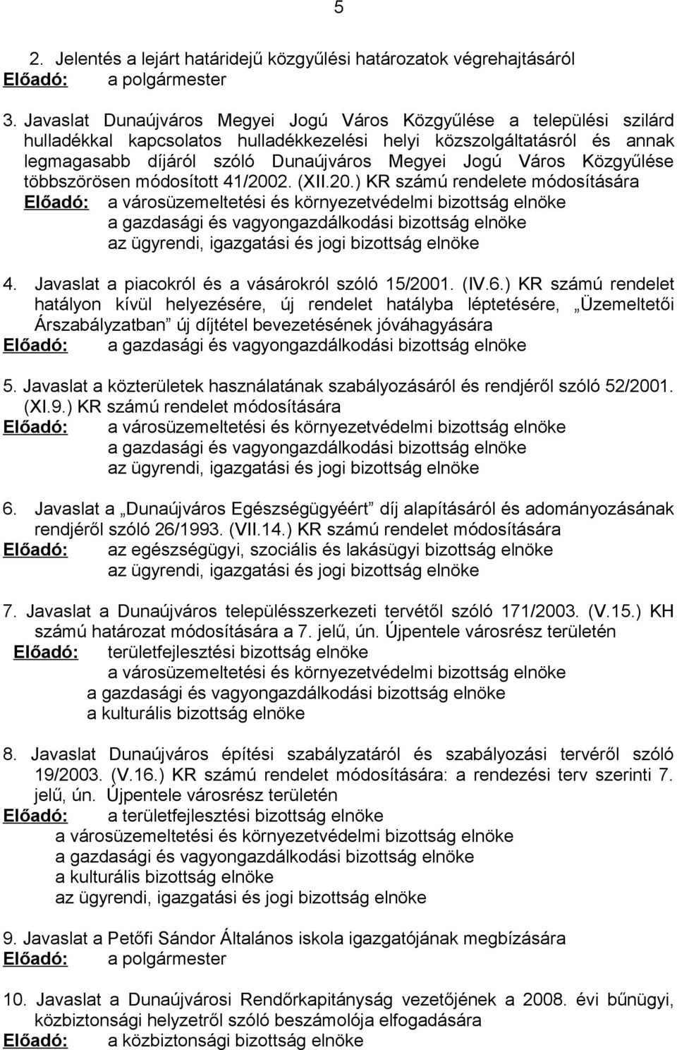 Város Közgyűlése többszörösen módosított 41/200