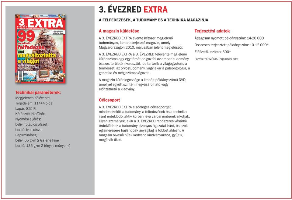 indd 1 Média: agyaglaptól az internetig A magazin küldetése Terjesztési adatok A 3. ÉVEZRED EXTRA évente kétszer megjelenő tudományos, ismeretterjesztő magazin, amely Magyarországon 2010.