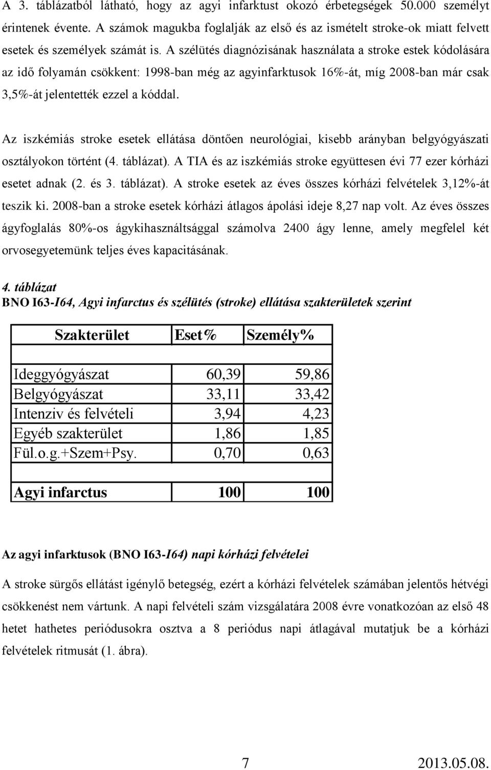 A szélütés diagnózisának használata a stroke estek kódolására az idő folyamán csökkent: 1998-ban még az agyinfarktusok 16%-át, míg 2008-ban már csak 3,5%-át jelentették ezzel a kóddal.