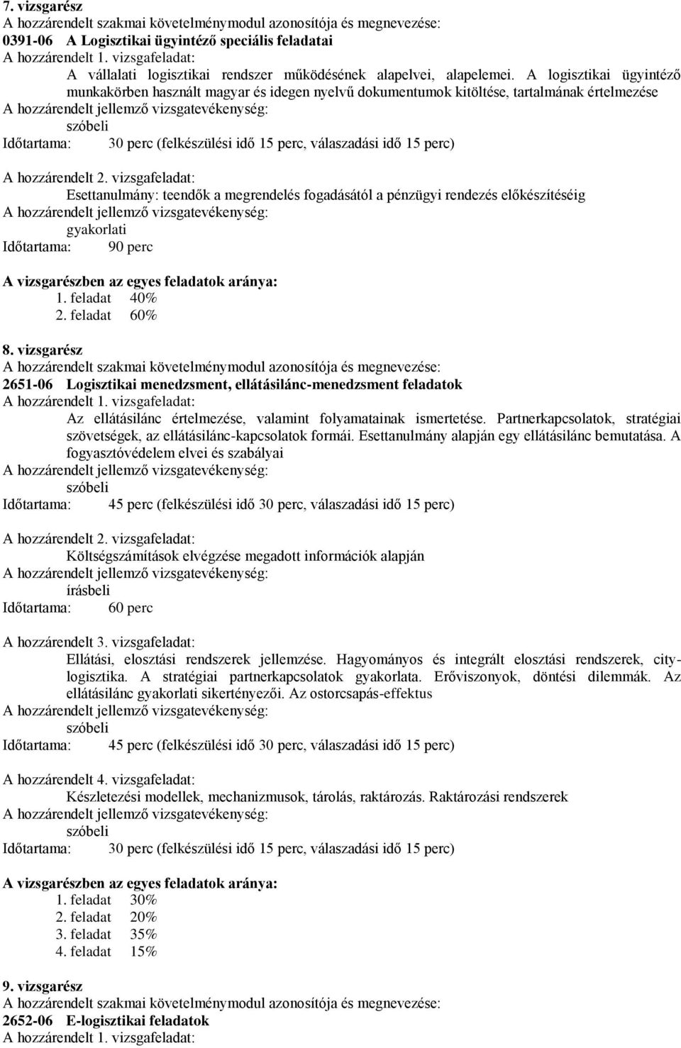 vizsgafeladat: Esettanulmány: teendők a megrendelés fogadásától a pénzügyi rendezés előkészítéséig gyakorlati Időtartama: 90 perc 1. feladat 40% 2. feladat 60% 8.