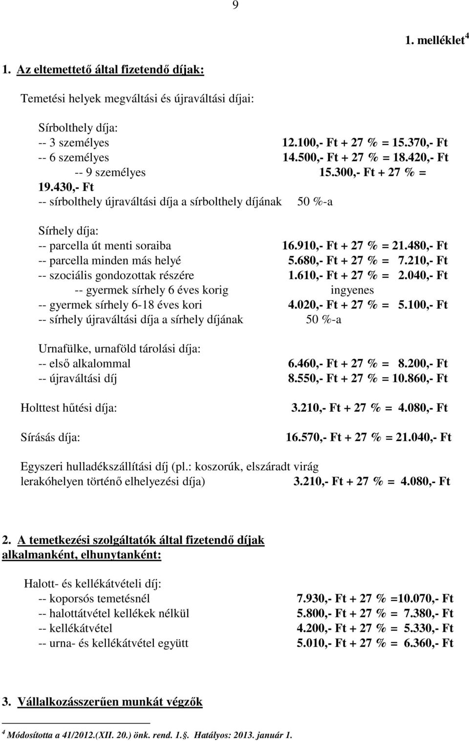910,- Ft + 27 % = 21.480,- Ft -- parcella minden más helyé 5.680,- Ft + 27 % = 7.210,- Ft -- szociális gondozottak részére 1.610,- Ft + 27 % = 2.