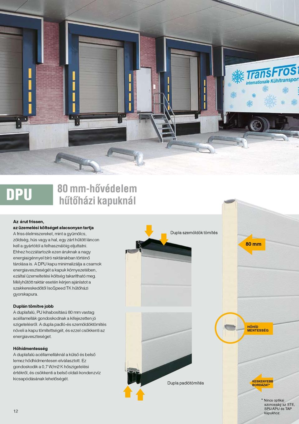 A DPU kapu minimalizálja a csarnok energiaveszteségét a kapuk környezetében, ezáltal üzemeltetési költség takarítható meg.