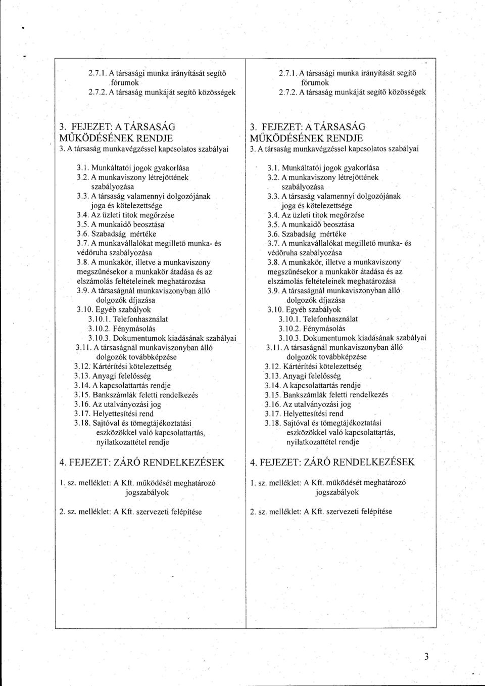 4. Az üzleti titok megőrzése 3.5. A munkaidő beosztása 3.6. Szabadság mértéke 3.7. A munkavállalókat megillető munka- és védőruha szabályozása 3.8.