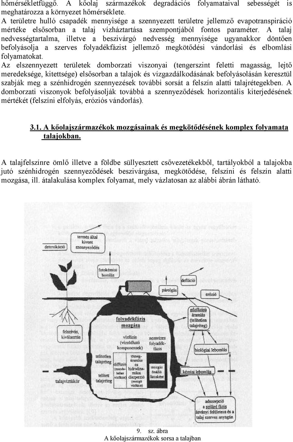 A talaj nedvességtartalma, illetve a beszivárgó nedvesség mennyisége ugyanakkor döntően befolyásolja a szerves folyadékfázist jellemző megkötődési vándorlási és elbomlási folyamatokat.