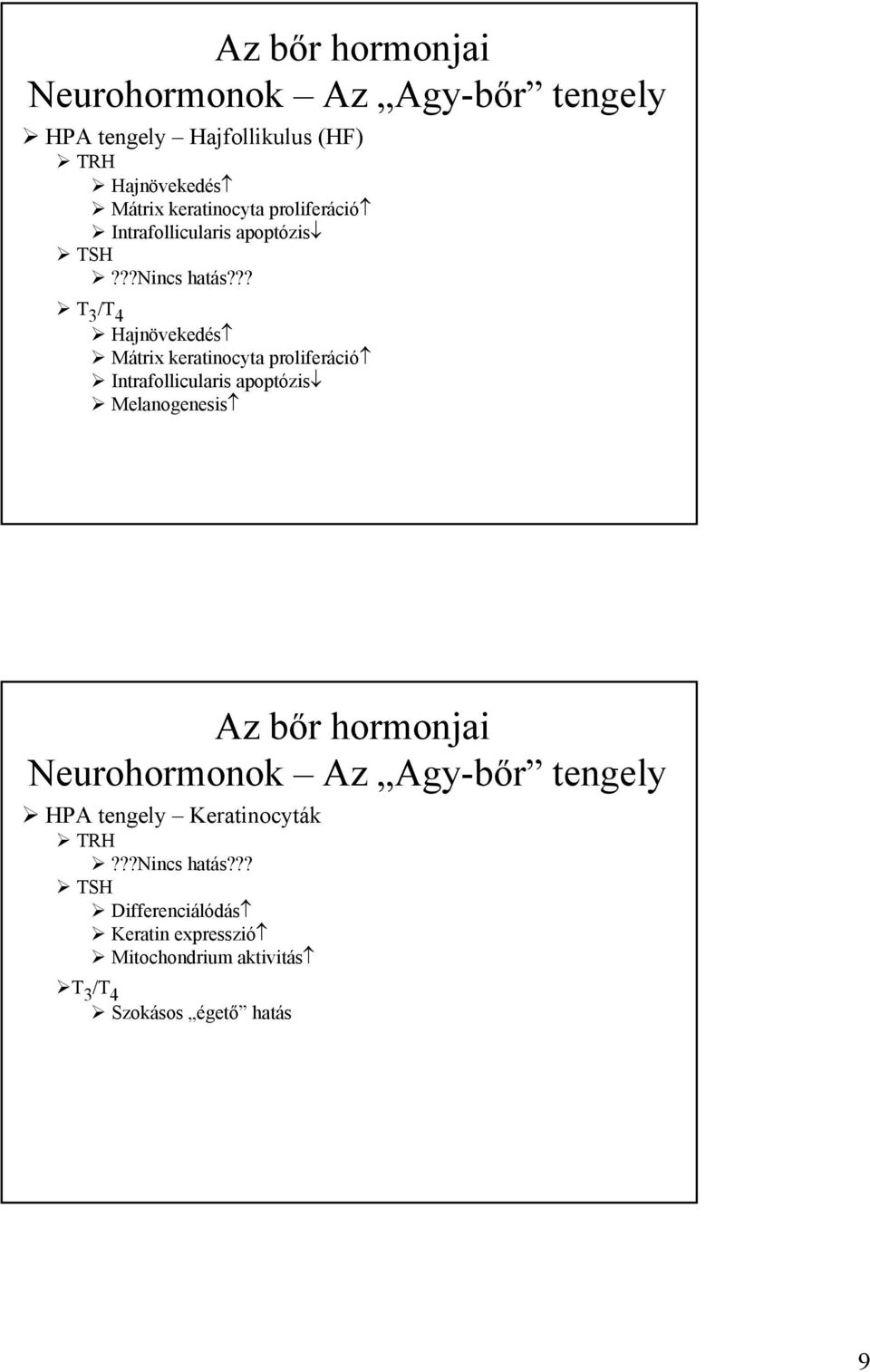 ?? T 3 /T 4 Hajnövekedés Mátrix keratinocyta proliferáció Intrafollicularis apoptózis