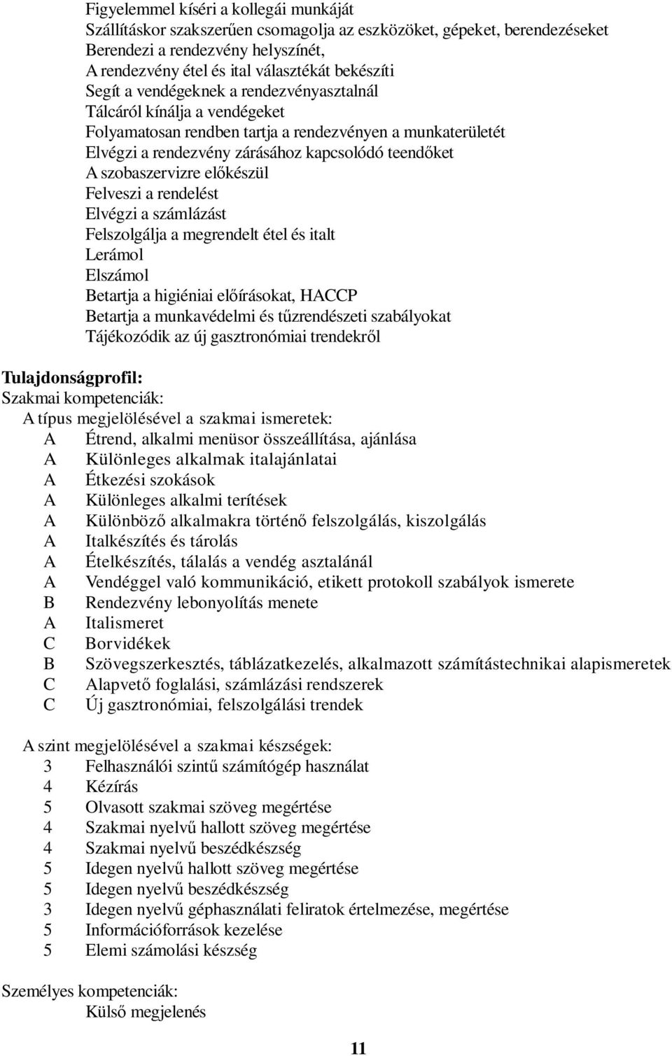 készül Felveszi a rendelést Elvégzi a számlázást Felszolgálja a megrendelt étel és italt Lerámol Elszámol etartja a higiéniai el írásokat, HP etartja a munkavédelmi és t zrendészeti szabályokat