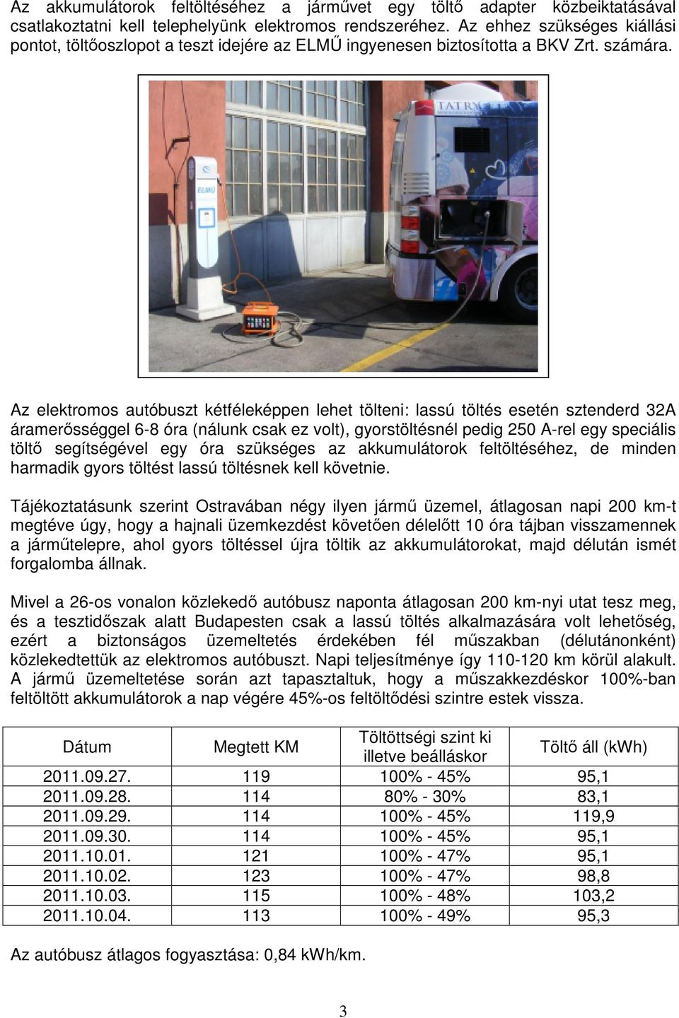 Az elektromos autóbuszt kétféleképpen lehet tölteni: lassú töltés esetén sztenderd 32A áramerősséggel 6-8 óra (nálunk csak ez volt), gyorstöltésnél pedig 250 A-rel egy speciális töltő segítségével