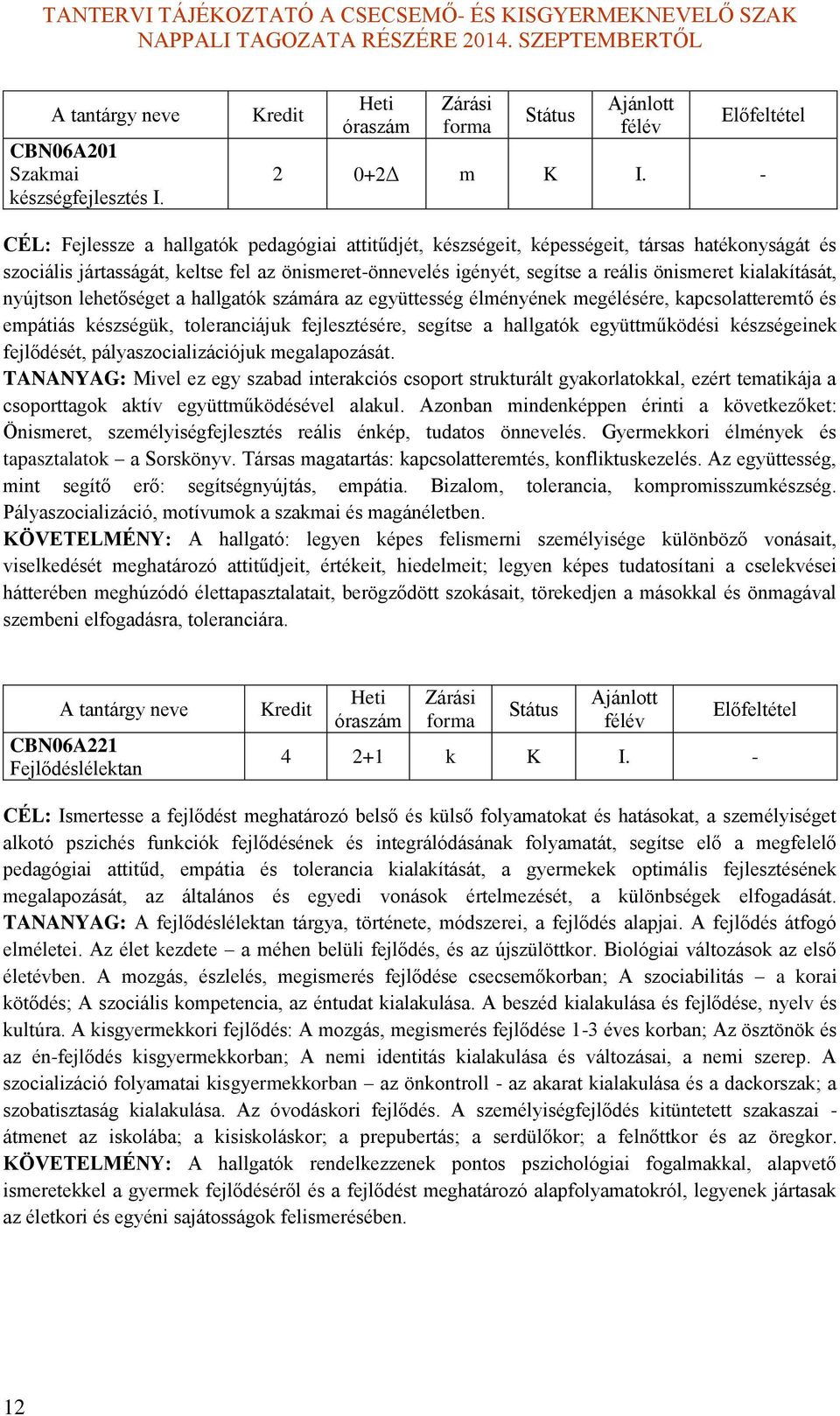 kialakítását, nyújtson lehetőséget a hallgatók számára az együttesség élményének megélésére, kapcsolatteremtő és empátiás készségük, toleranciájuk fejlesztésére, segítse a hallgatók együttműködési