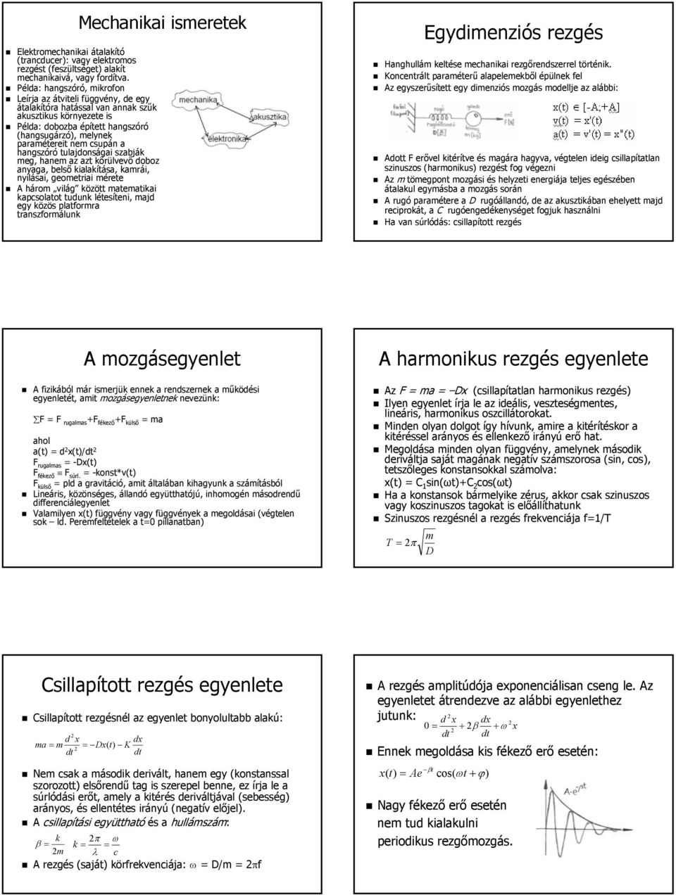 csupán a hangszóró tulajdonságai szabják meg, hanem az azt körülvevő doboz anyaga, belső kialakítása, kamrái, nyílásai, geometriai mérete A három világ között matematikai kapcsolatot tudunk