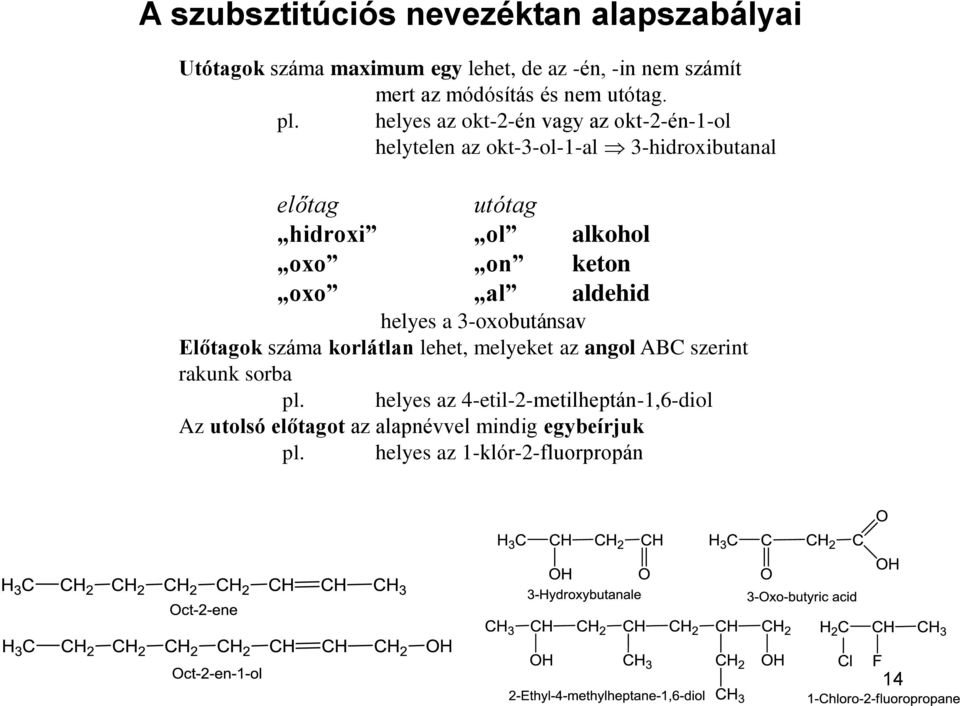 helyes az okt-2-én vagy az okt-2-én-1-ol helytelen az okt-3-ol-1-al 3-hidroxibutanal előtag utótag hidroxi ol alkohol oxo on