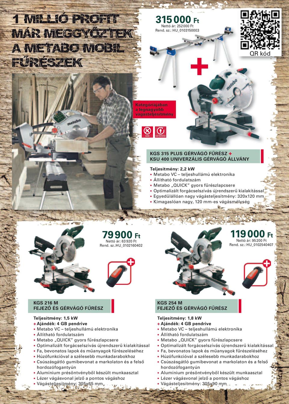 Állítható fordulatszám Metabo QUICK gyors fűrészlapcsere Optimalizált forgácselszívás újrendszerű kialakítással Egyedülállóan nagy vágásteljesítmény: 320x120 mm Kimagaslóan nagy, 120 mm-es