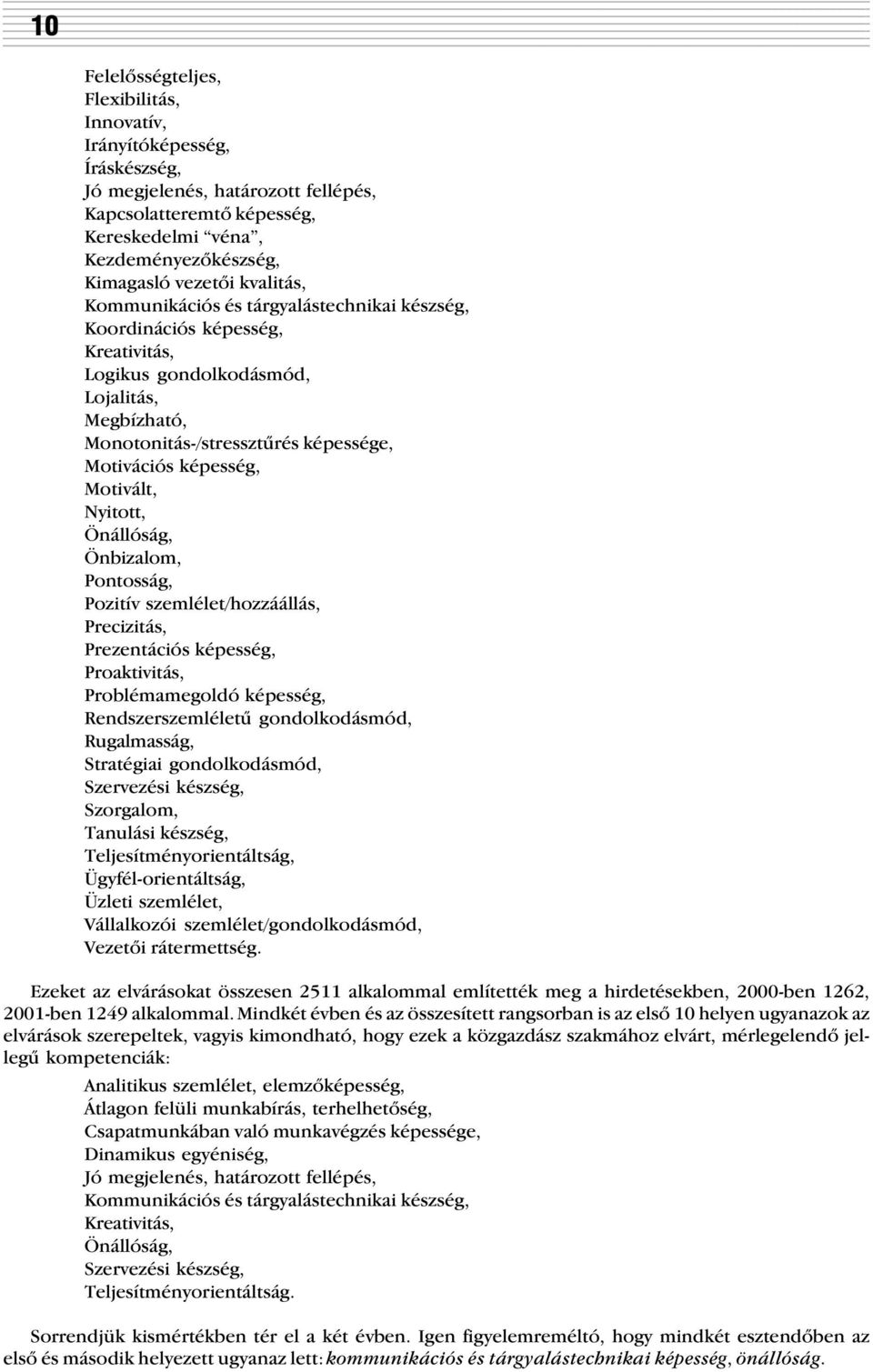Motivált, Nyitott, Önállóság, Önbizalom, Pontosság, Pozitív szemlélet/hozzáállás, Precizitás, Prezentációs képesség, Proaktivitás, Problémamegoldó képesség, Rendszerszemléletû gondolkodásmód,