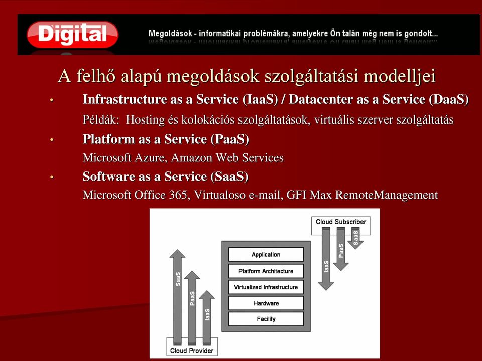 szerver szolgáltatás Platform as a Service (PaaS) Microsoft Azure, Amazon Web Services