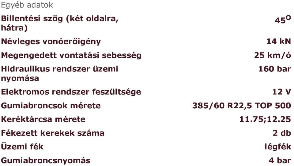 Elektromos rendszer feszültsége 12 V Gumiabroncsok mérete 385/60 R22,5 TOP 500