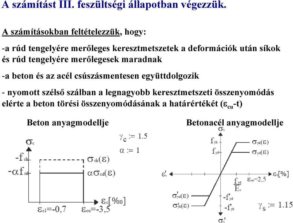 síkok és rúd tengelyére merőlegesek maradnak -a beton és az acél csúszásmentesen együttdolgozik - nyomott