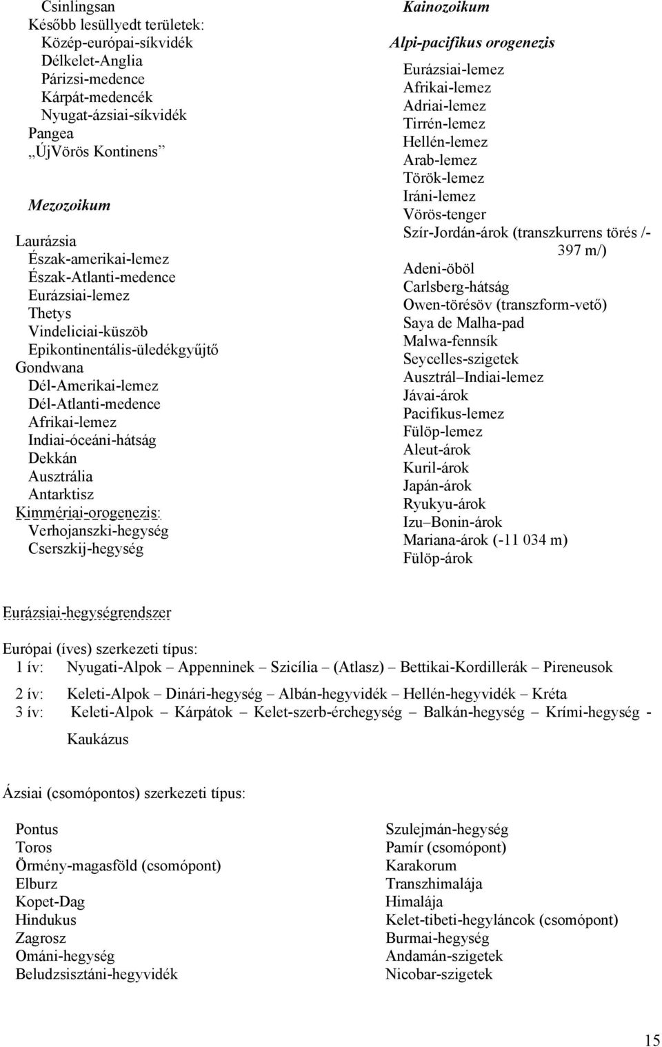 Dekkán Ausztrália Antarktisz Kimmériai-orogenezis: Verhojanszki-hegység Cserszkij-hegység Kainozoikum Alpi-pacifikus orogenezis Eurázsiai-lemez Afrikai-lemez Adriai-lemez Tirrén-lemez Hellén-lemez