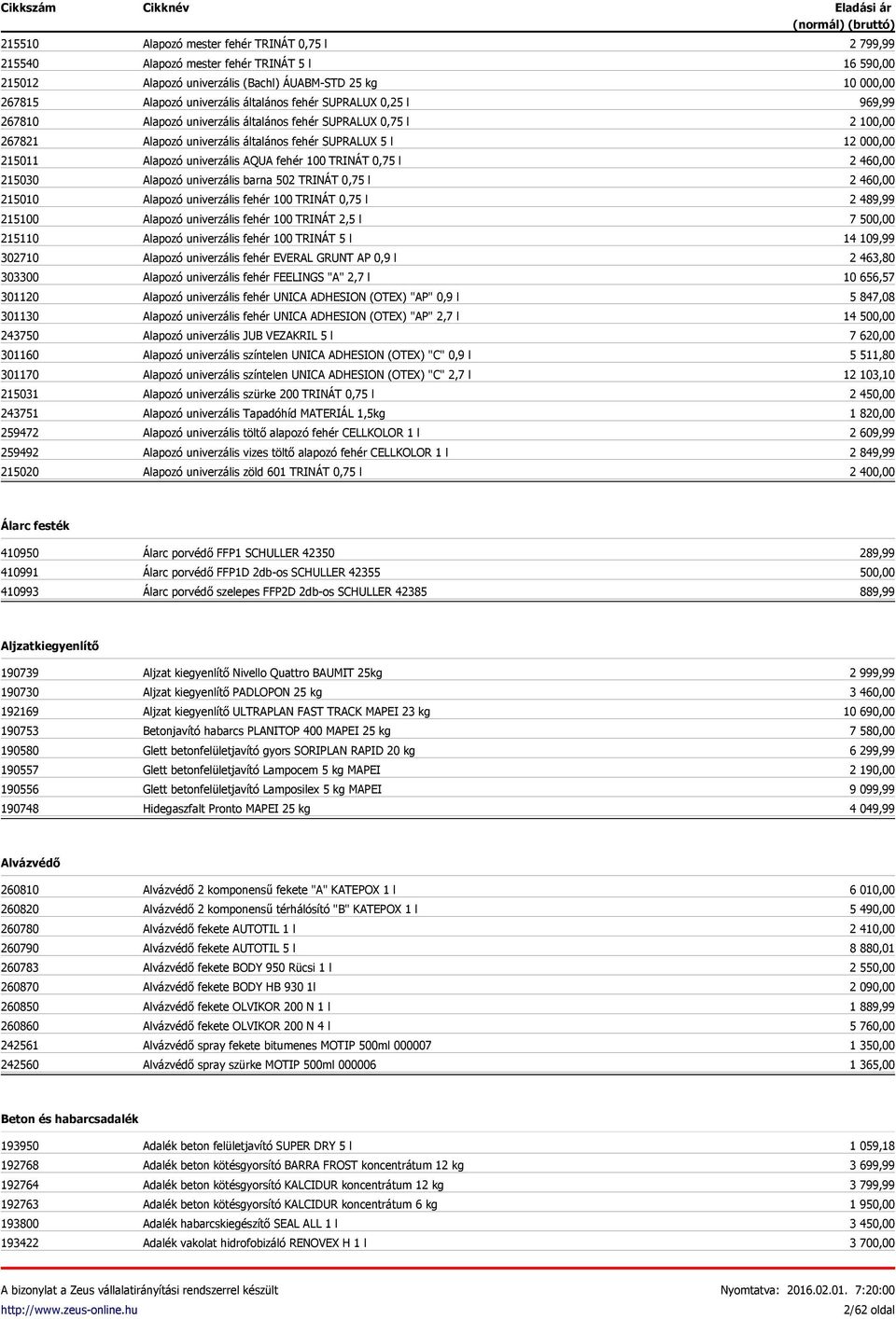 általános fehér SUPRALUX 5 l Alapozó univerzális AQUA fehér 100 TRINÁT 0,75 l Alapozó univerzális barna 502 TRINÁT 0,75 l Alapozó univerzális fehér 100 TRINÁT 0,75 l Alapozó univerzális fehér 100