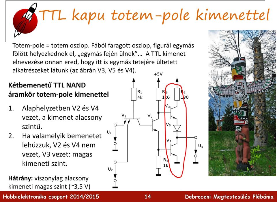 egymás tetejére ültetett alkatrészeket látunk (az ábrán V3, V5 és V4). Kétbemenetű TTL NAND áramkör totem-pole kimenettel 1.