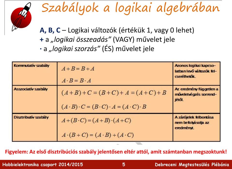 jele a logikai szorzás (ÉS) művelet jele Figyelem: Az első