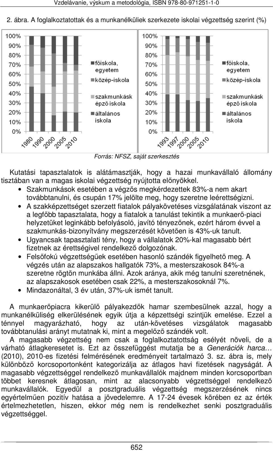 van a magas iskolai végzettség nyújtotta előnyökkel. Szakmunkások esetében a végzős megkérdezettek 83%-a nem akart továbbtanulni, és csupán 17% jelölte meg, hogy szeretne leérettségizni.