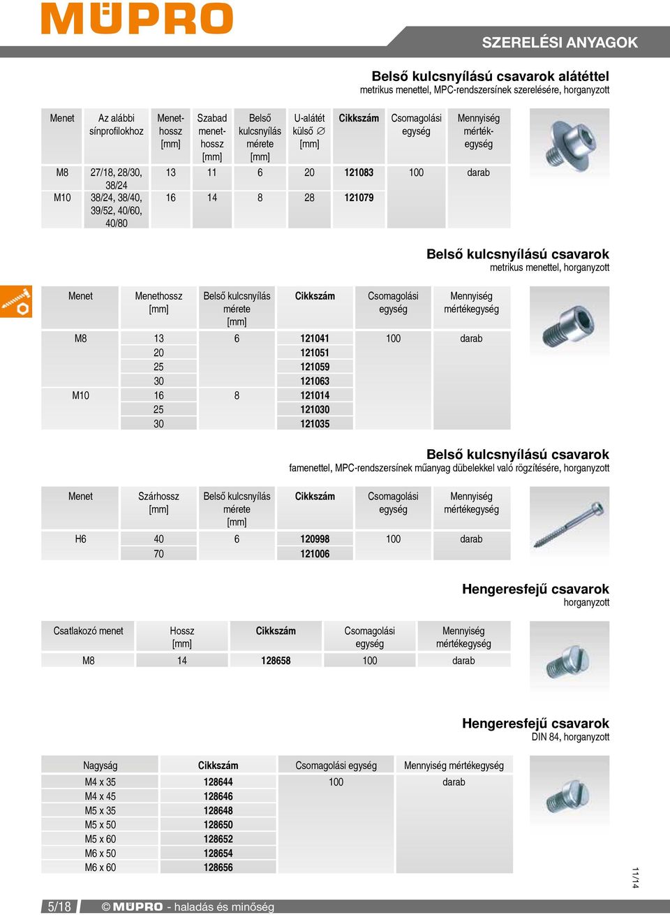 25 121059 30 121063 M10 16 8 121014 25 121030 30 121035 Szárhossz Belső kulcsnyílás mérete Belső kulcsnyílású csavarok famenettel, MPC-rendszersínek műanyag dübelekkel való rögzítésére, H6 40 6