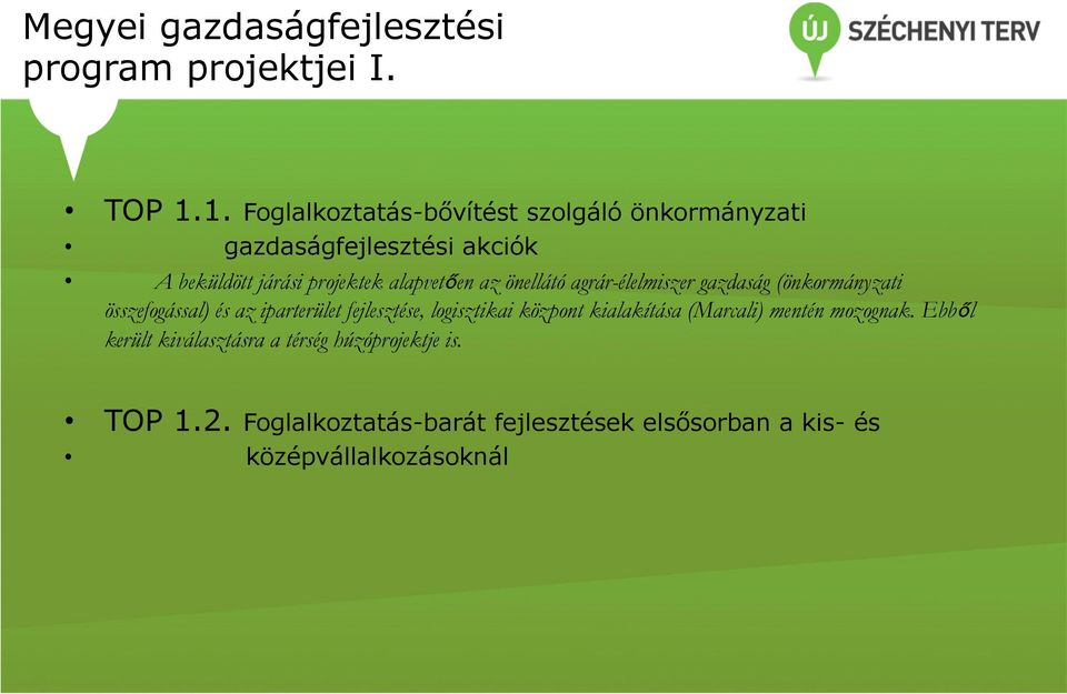 az önellátó agrár-élelmiszer gazdaság (önkormányzati összefogással) és az iparterület fejlesztése, logisztikai