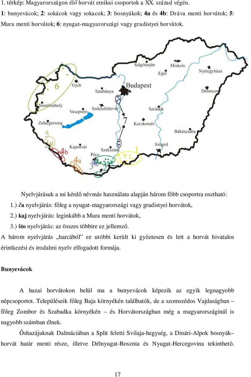 Nyelvjárásuk a mi kérdő névmás használata alapján három főbb csoportra osztható: 1.) ča nyelvjárás: főleg a nyugat-magyarországi vagy gradistyei horvátok, 2.