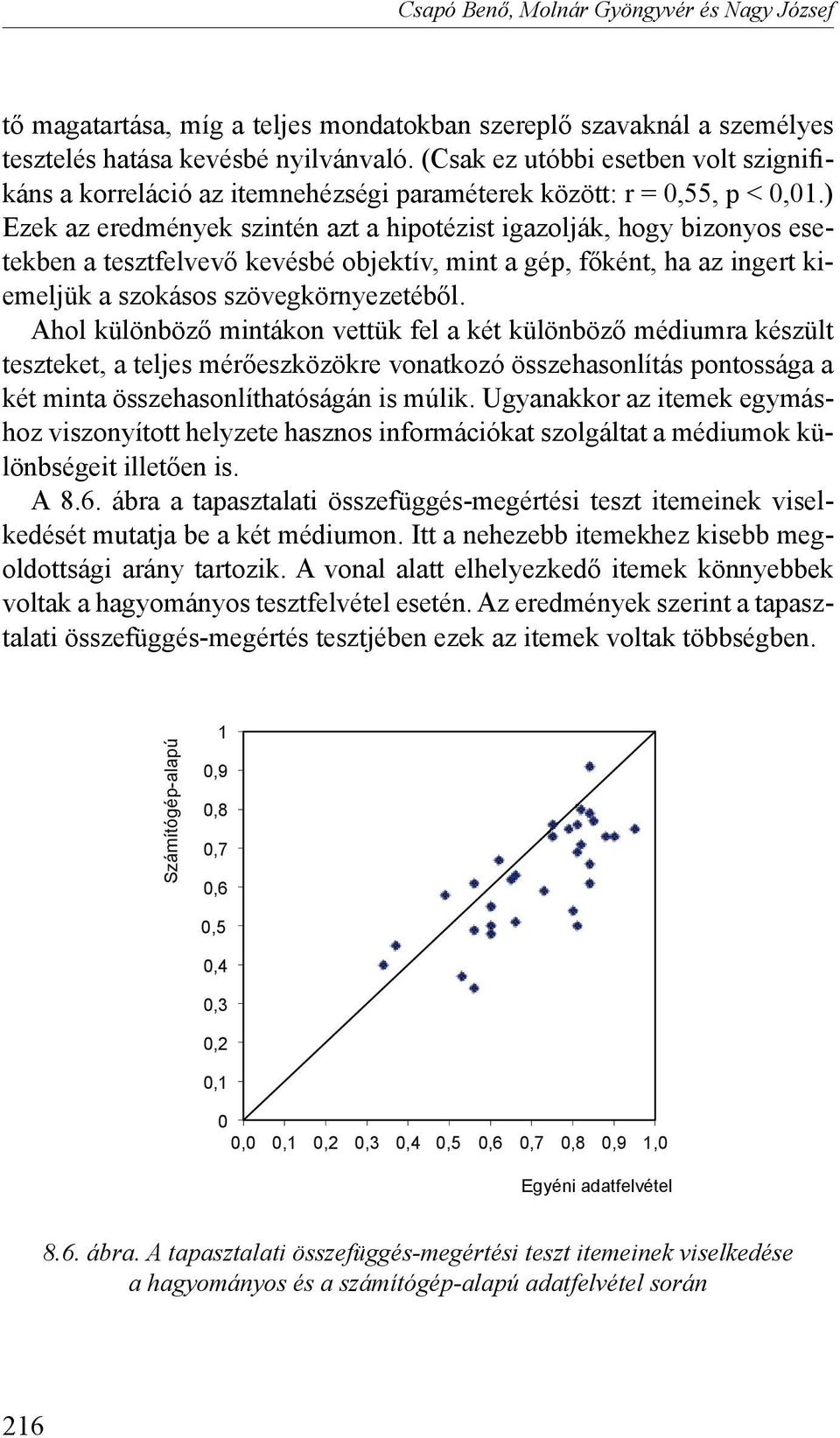 ) Ezek az eredmények szintén azt a hipotézist igazolják, hogy bizonyos esetekben a tesztfelvevő kevésbé objektív, mint a gép, főként, ha az ingert kiemeljük a szokásos szövegkörnyezetéből.