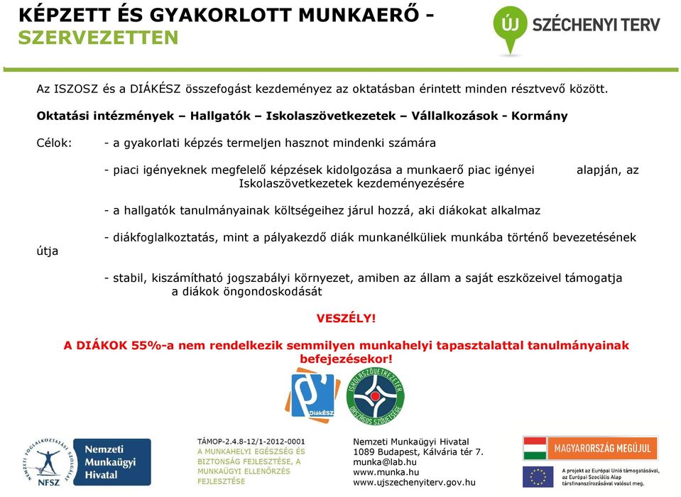 piac igényei alapján, az Iskolaszövetkezetek kezdeményezésére - a hallgatók tanulmányainak költségeihez járul hozzá, aki diákokat alkalmaz útja - diákfoglalkoztatás, mint a pályakezdő diák