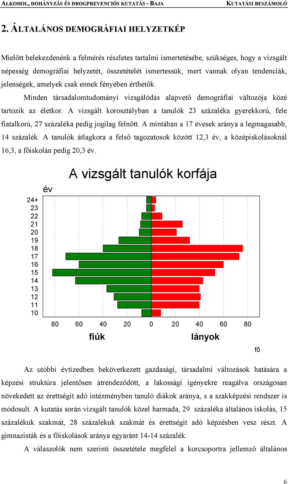 A vizsgált korosztályban a tanulók 23 százaléka gyerekkorú, fele fiatalkorú, 27 százaléka pedig jogilag felnőtt. A mintában a 17 évesek aránya a legmagasabb, 14 százalék.