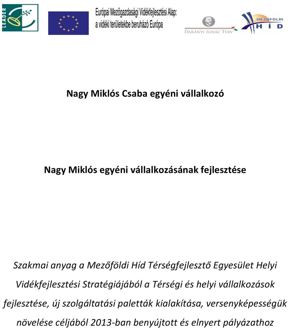 Stratégiájából a Térségi és helyi vállalkozások fejlesztése, új szolgáltatási