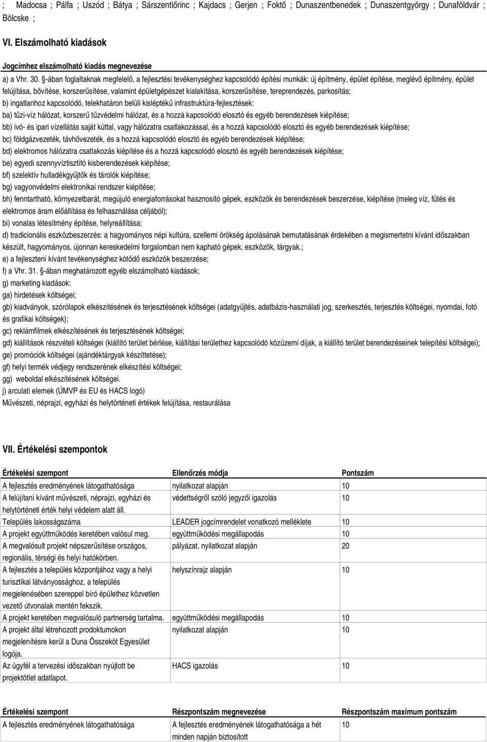 -ában foglaltaknak megfelelő, a fejlesztési tevékenységhez kapcsolódó építési munkák: új építmény, épület építése, meglévő építmény, épület felújítása, bővítése, korszerűsítése, valamint