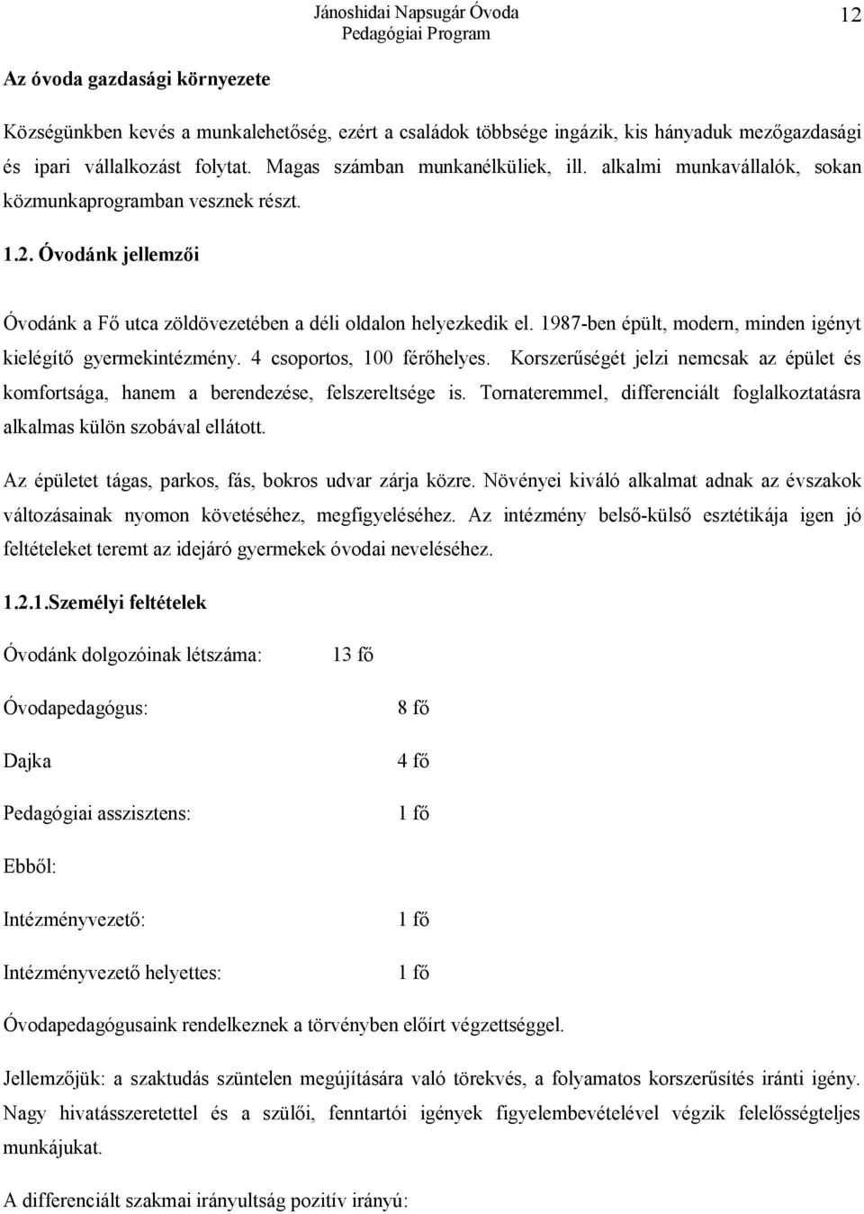 1987-ben épült, modern, minden igényt kielégítő gyermekintézmény. 4 csoportos, 100 férőhelyes. Korszerűségét jelzi nemcsak az épület és komfortsága, hanem a berendezése, felszereltsége is.