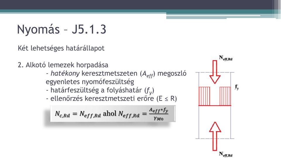 egyenletes nyomófeszültség - határfeszültség a folyáshatár (f y ) -