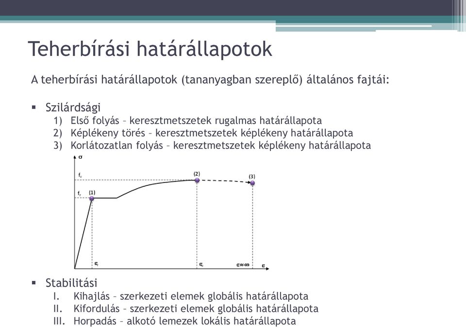 Korlátozatlan folyás keresztmetszetek képlékeny határállapota Stabilitási I.