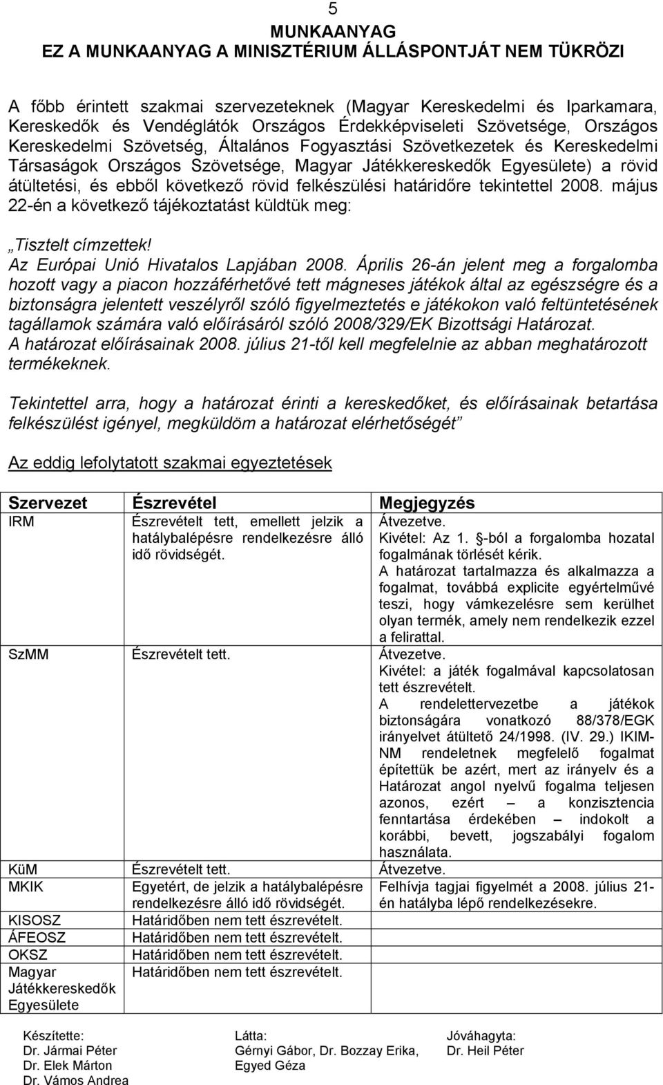 május 22-én a következő tájékoztatást küldtük meg: Tisztelt címzettek! Az Európai Unió Hivatalos Lapjában 2008.
