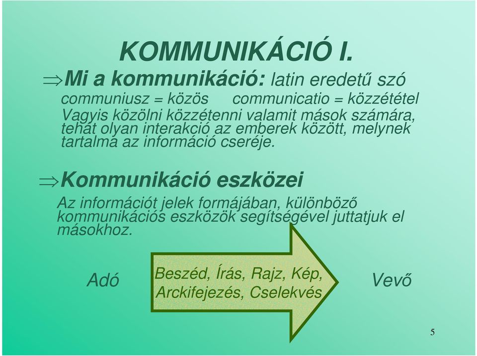 közzétenni valamit mások számára, tehát olyan interakció az emberek között, melynek tartalma az