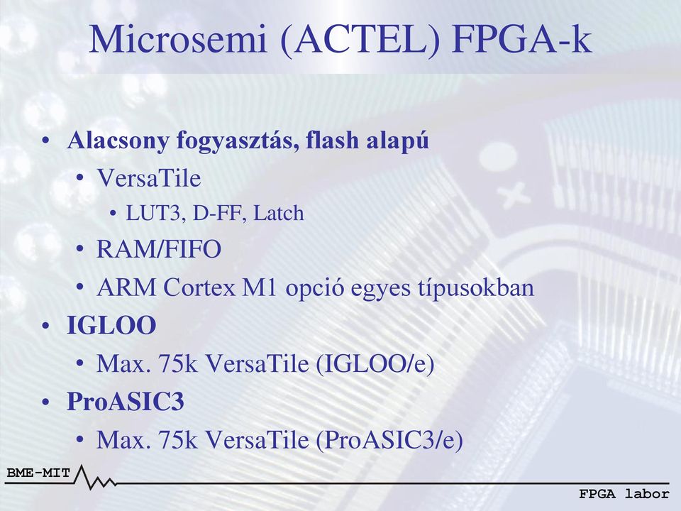 Cortex M1 opció egyes típusokban IGLOO Max.