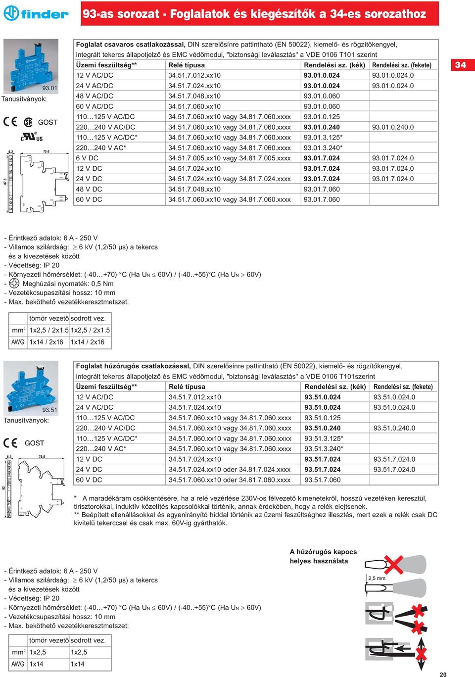 szerint Üzemi feszültség** Relé típusa Rendelési sz. (kék) Rendelési sz. (fekete) 12 V AC/DC.51.7.012.xx10 93.01.0.024 93.01.0.024.0 24 V AC/DC.51.7.024.xx10 93.01.0.024 93.01.0.024.0 48 V AC/DC.51.7.048.