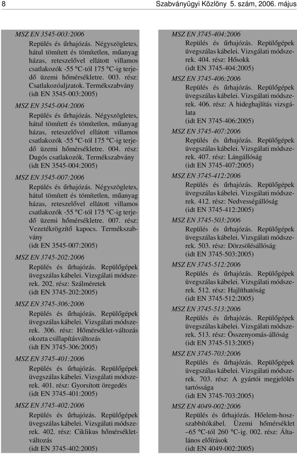 Termékszabvány (idt EN 3545-003:2005) MSZ EN 3545-004:2006 Repülés és úrhajózás.