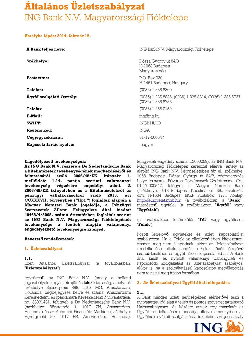 Általános Üzletszabályzat ING Bank N.V. Magyarországi Fióktelepe - PDF Free  Download