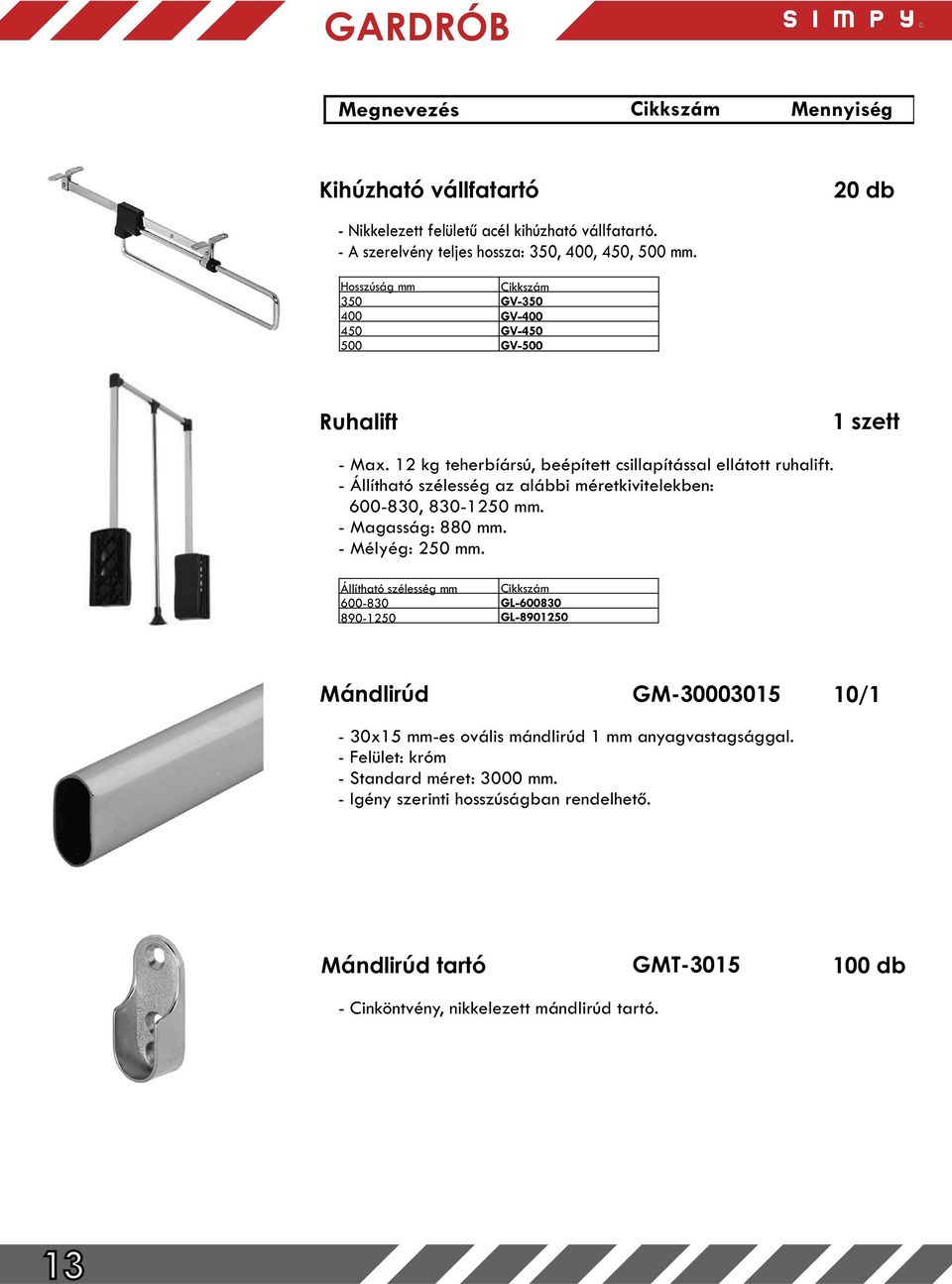 - Állítható szélesség az alábbi méretkivitelekben: 600-830, 830-1250 mm. - Magasság: 880 mm. - Mélyég: 250 mm.