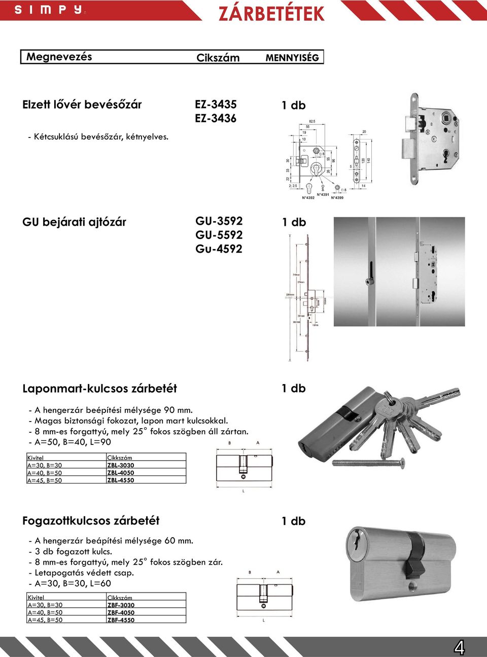 - Magas biztonsági fokozat, lapon mart kulcsokkal. - 8 mm-es forgattyú, mely 25 fokos szögben áll zártan.