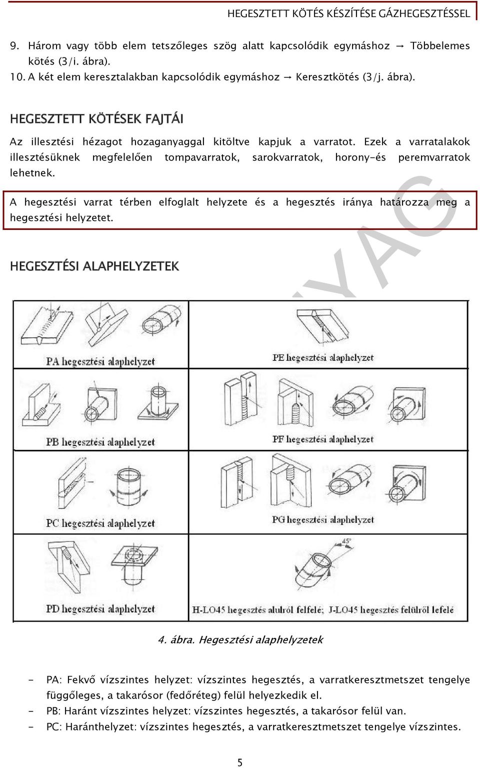A hegesztési varrat térben elfoglalt helyzete és a hegesztés iránya határozza meg a hegesztési helyzetet. HEGESZTÉSI ALAPHELYZETEK 4. ábra.