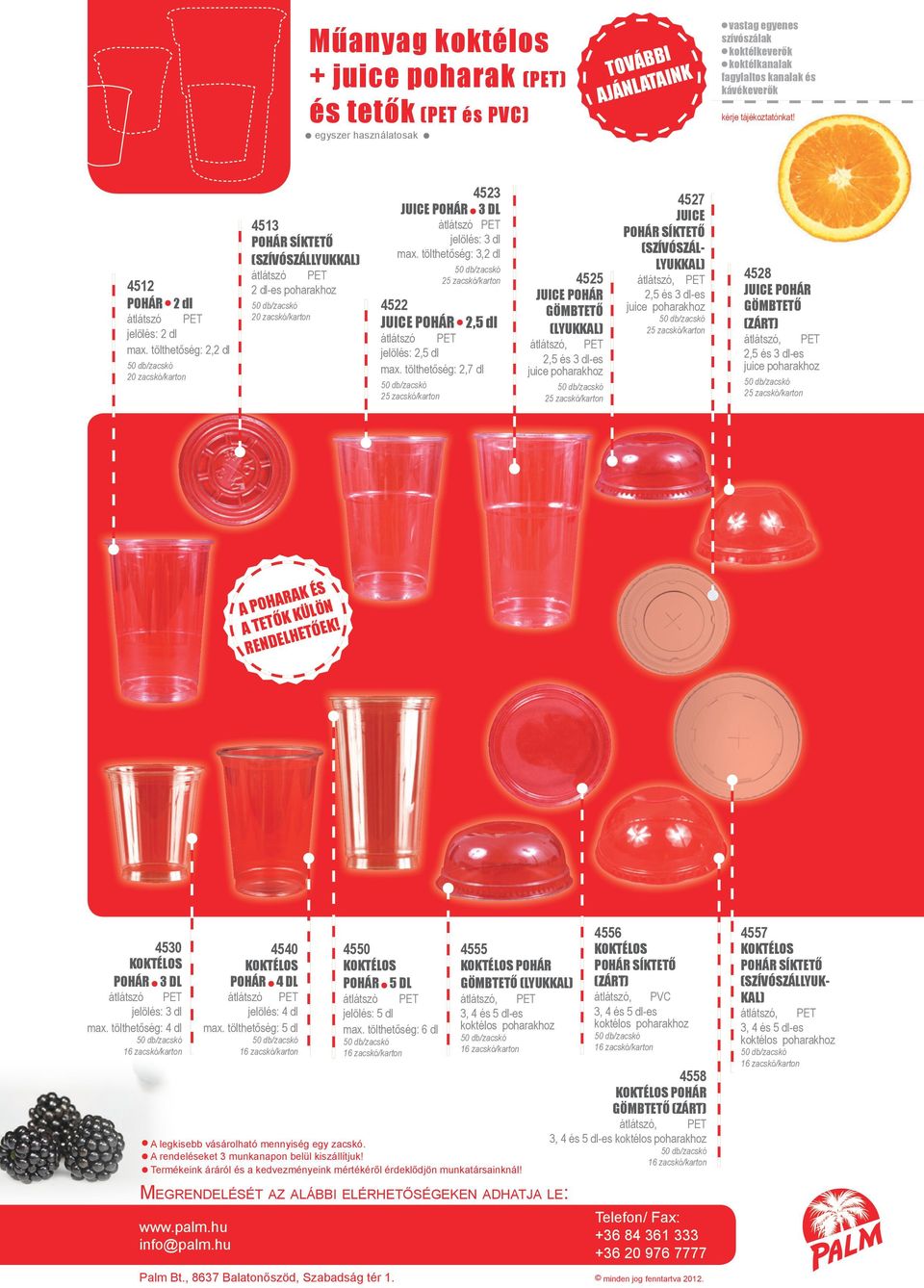 (SZÍVÓSZÁL LYUKKAL) 2,5 és 3 dl-es juice poharakhoz 4528 JUICE POHÁR GÖMBTETŐ (ZÁRT) 2,5 és 3 dl-es juice poharakhoz A POHARAK ÉS A TETŐK KÜLÖN RENDELHETŐEK!