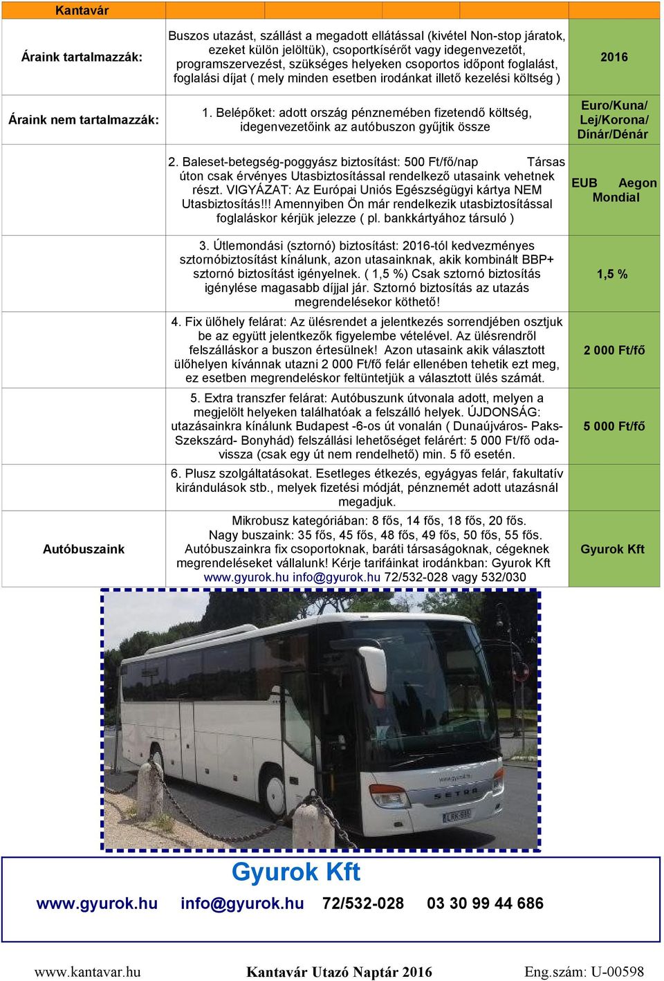 Belépőket: adott ország pénznemében fizetendő költség, idegenvezetőink az autóbuszon gyűjtik össze Euro/Kuna/ Lej/Korona/ Dínár/Dénár 2.