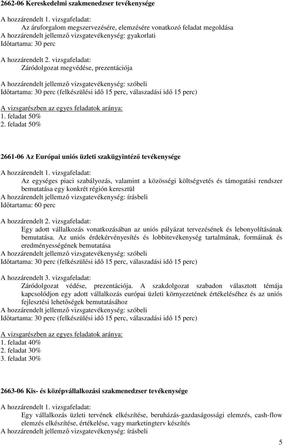 feladat 50% 2661-06 Az Európai uniós üzleti szakügyintéző tevékenysége Az egységes piaci szabályozás, valamint a közösségi költségvetés és támogatási rendszer bemutatása egy konkrét régión keresztül