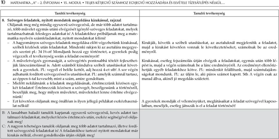 feladatokat, melyek tartalmazhatnak felesleges adatokat is! A feladatokhoz próbáljanak meg a matematika nyelvén számfeladatokat, nyitott mondatokat felírni!