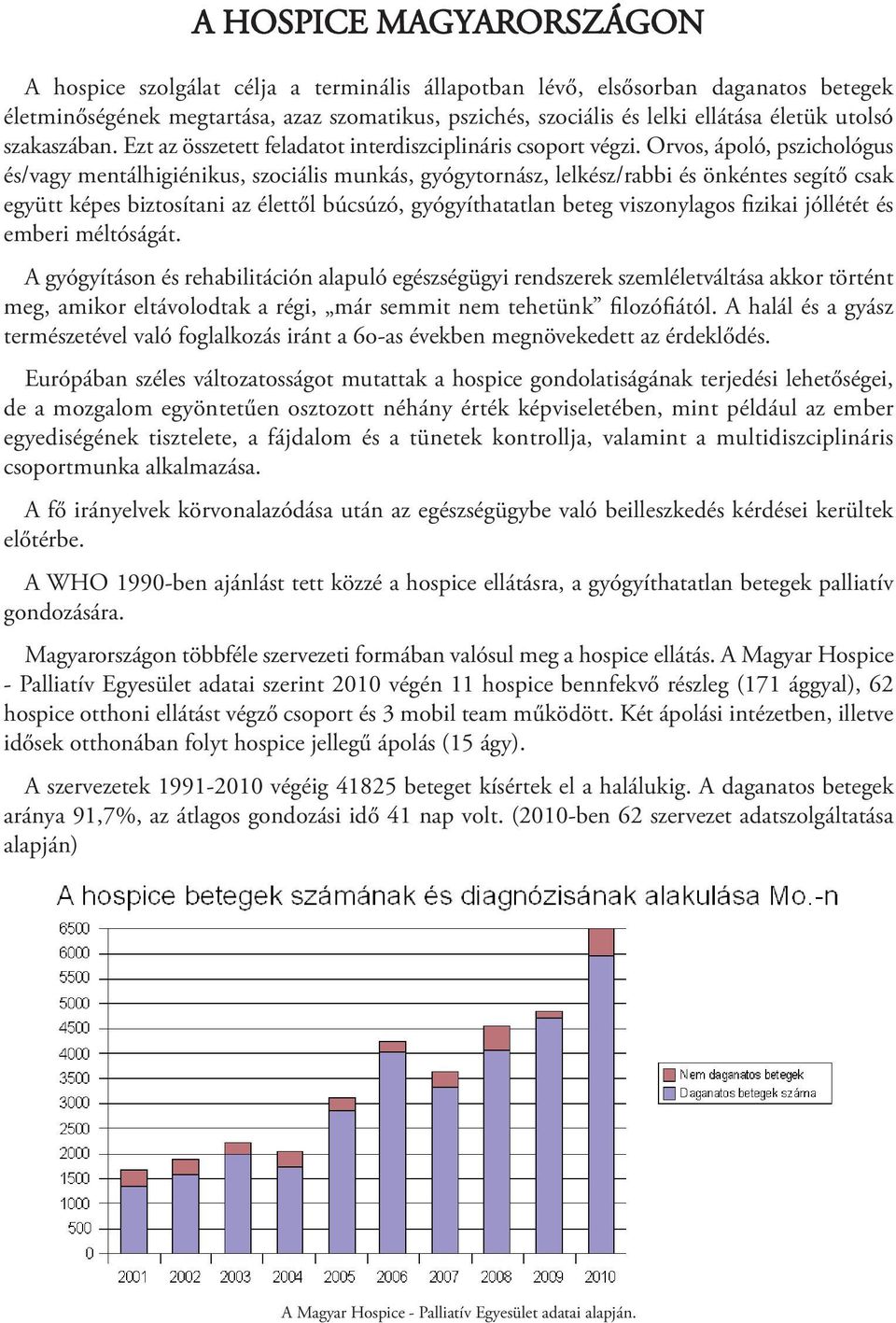 Orvos, ápoló, pszichológus és/vagy mentálhigiénikus, szociális munkás, gyógytornász, lelkész/rabbi és önkéntes segítő csak együtt képes biztosítani az élettől búcsúzó, gyógyíthatatlan beteg