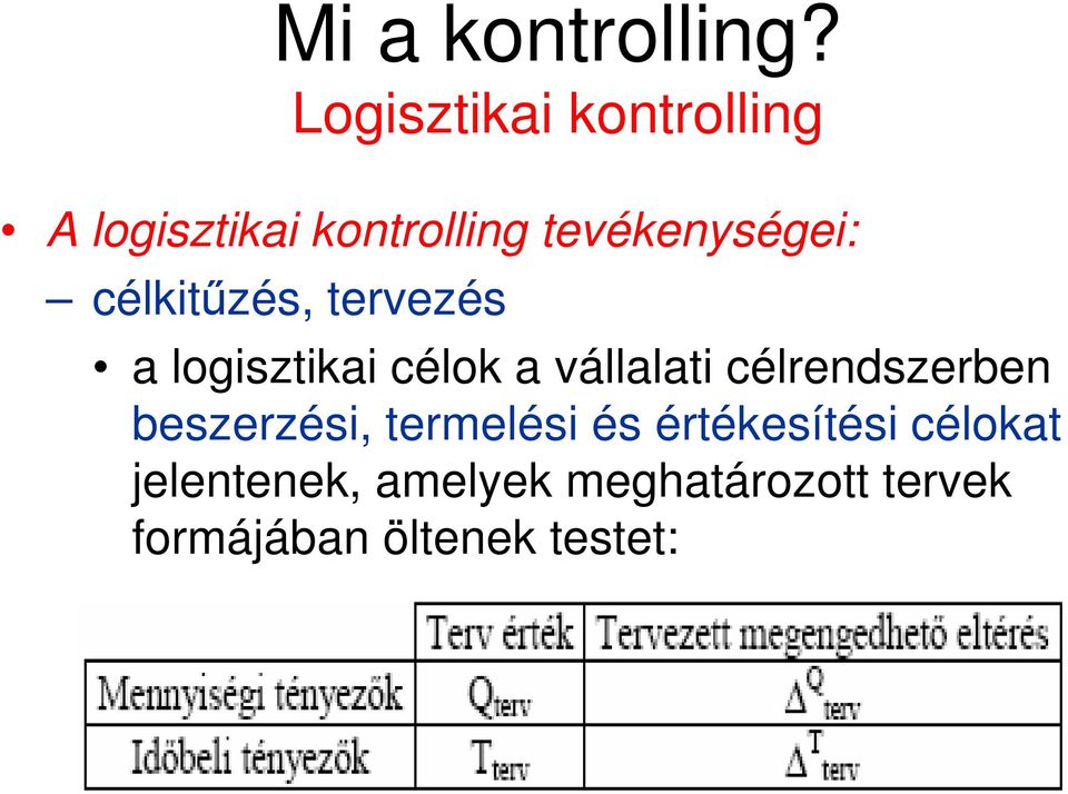 célkitűzés, tervezés a logisztikai célok a vállalati